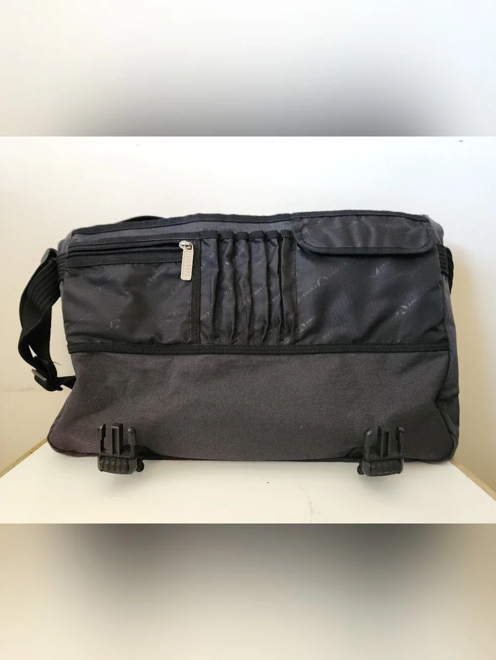 Classic Black Canvas Messenger Bag with Front Buckles